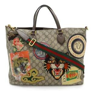 GUCCI Soft GG Supreme Courier Tote/Shoulder Bag in Leather with Appliqués Bei...